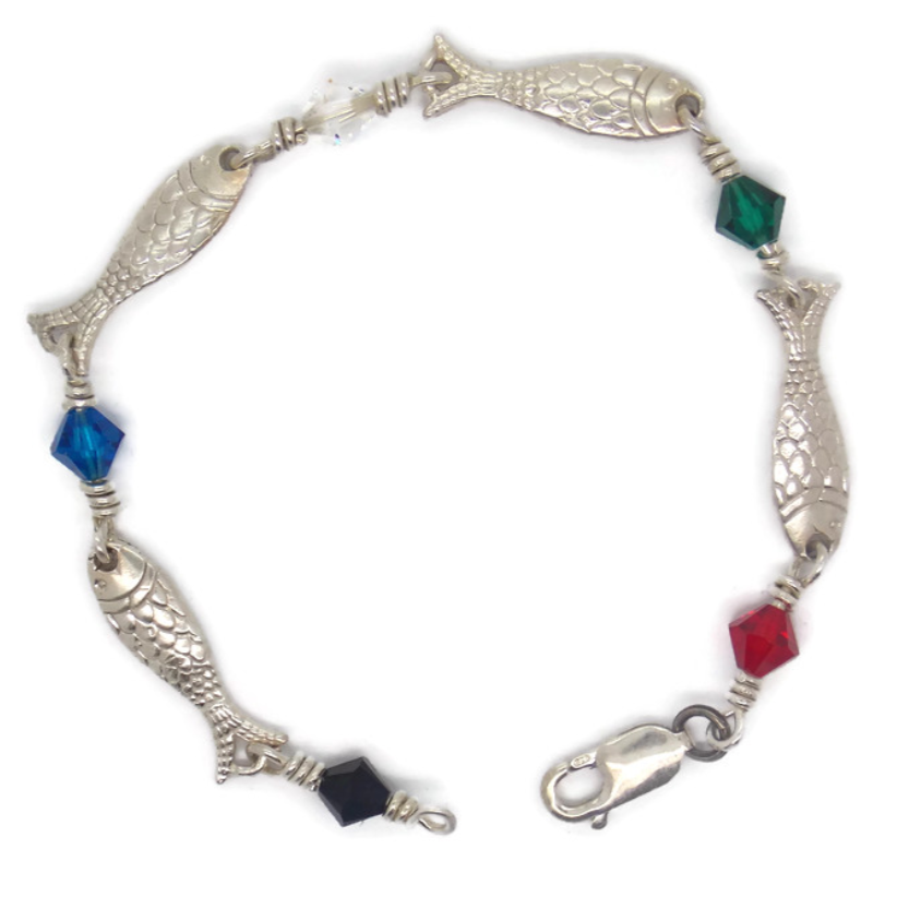 Fishers of Men Fish Design Bracelet Sterling Silver - Beaded Links