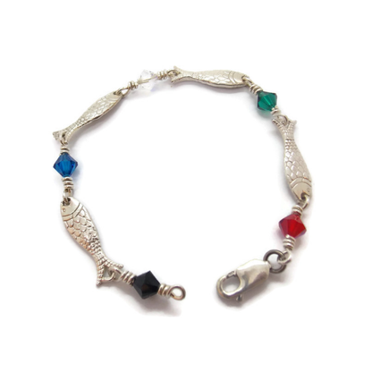 Fishers of Men Fish Design Bracelet Sterling Silver - Beaded Links