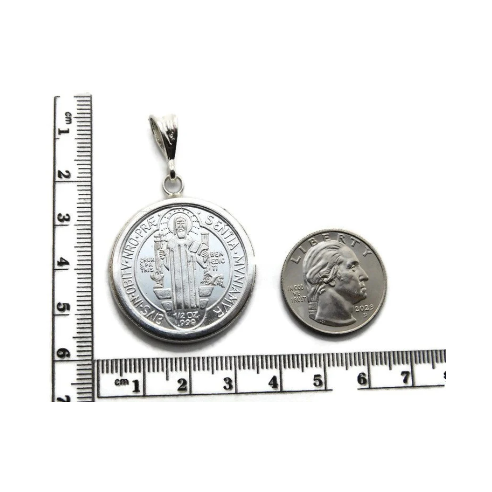 St. Benedict .999 Pure Silver 1/2 oz Coin With .925 Sterling Silver Bezel